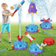 4-in-1 Water Sprinkler Toys for Kids, Summer Games for Outside with  Water  Baseball Rocket Launcher Toy, Boys Girls Summer Backyard Lawn Pool Party Fun (Blue)