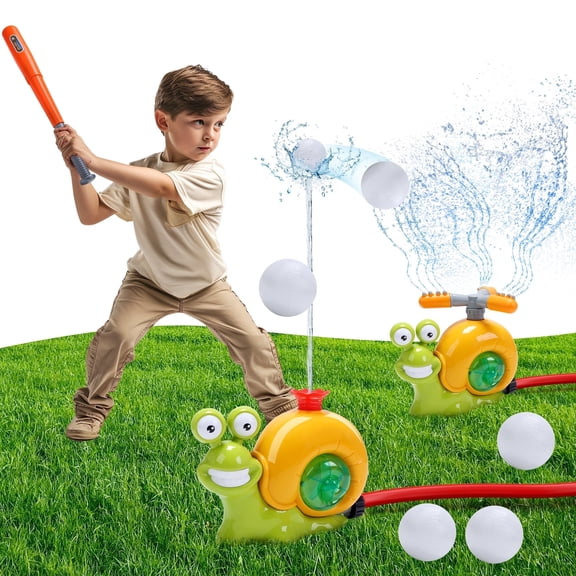 Water Sprinkler Baseball Toy for Kids Outdoor Play, 2 in 1 Snail Summer Water Game with 2 Sprinkler Heads, 360° Roating Spray Water Baseball for Boys Girls Summer Backyard Lawn Pool Party Fun
