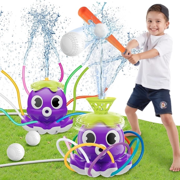 Water Sprinkler Baseball Toy for Kids Outdoor Play Toys- Summer Outside Toys Backyard Lawn Games - Attaches to Garden Hose Splashing Fun Toys Spray Water Baseball for 3 4 5 6 7 8 Year Old Boys Girls