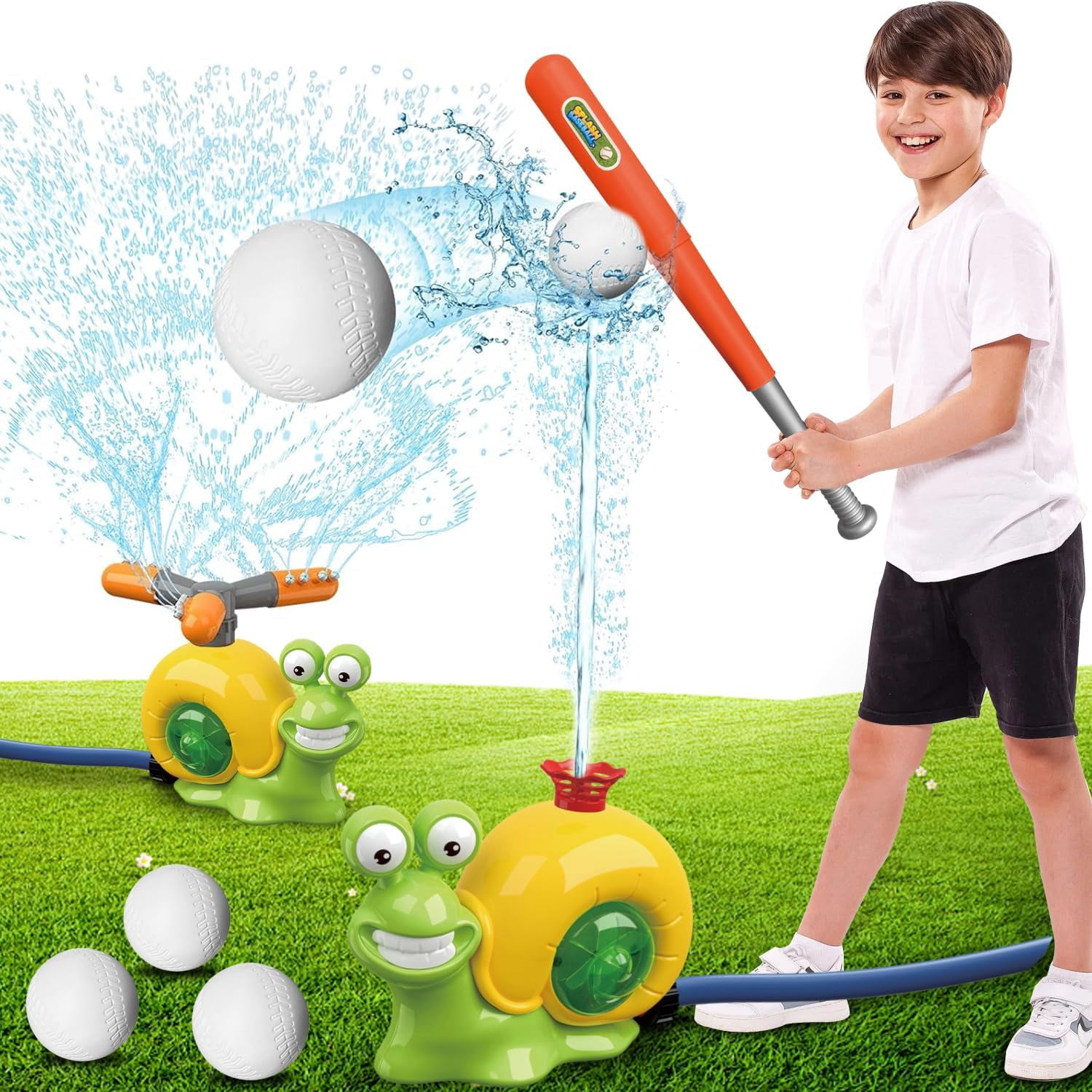 Water Sprinkler for Kids Outdoor Toys, 2 in 1 Snail Summer Baseball