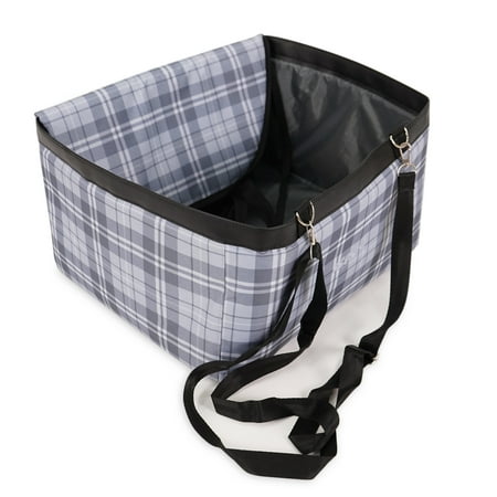 Water and Stain Proof Dog Car seats for Small Dogs - 15.75 x 12.6 x 9.85 Inches Dog Booster Seat with Removable, Adjustable Fastening Straps - Gray-Tartan