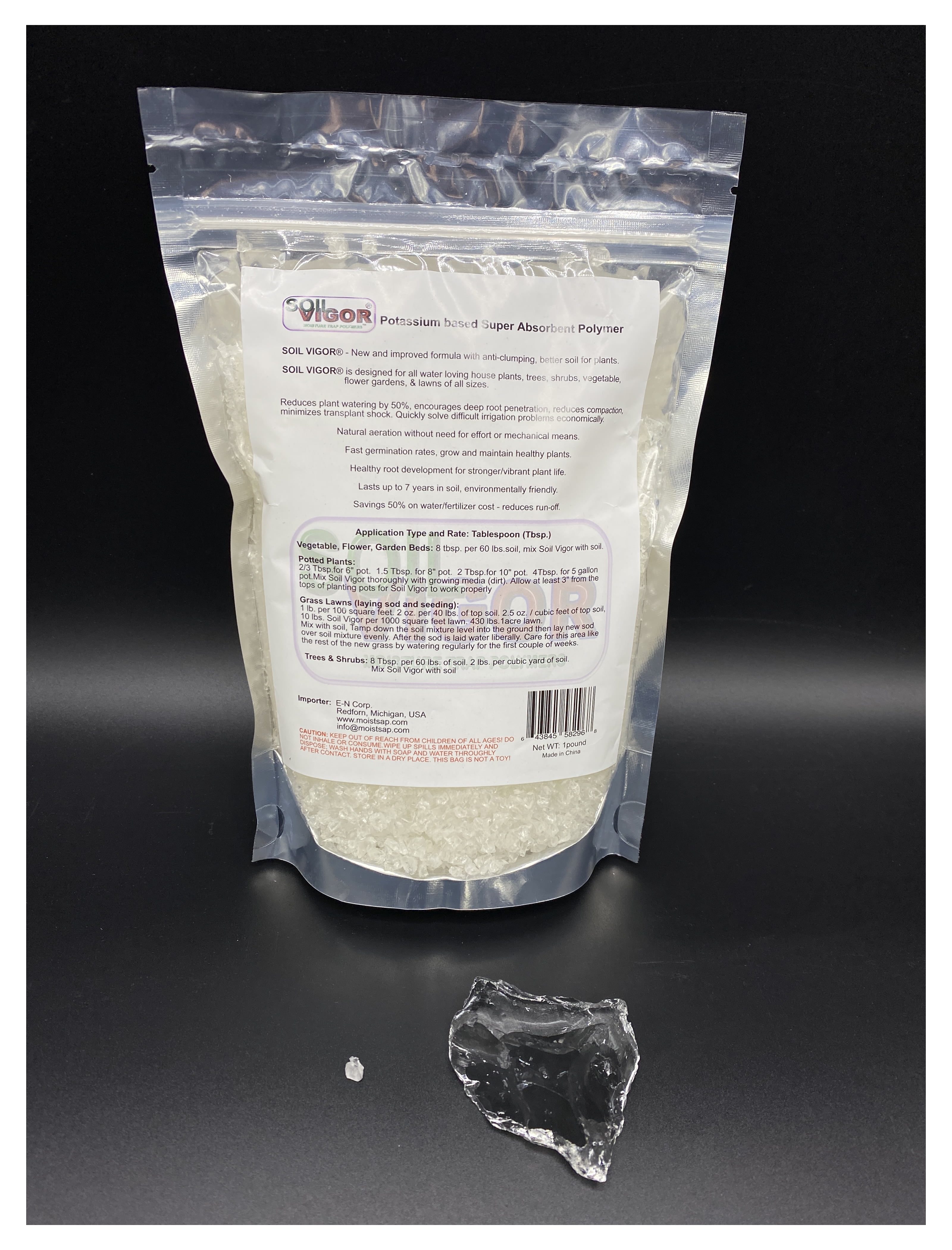 Water Storing Crystal Potassium Super Absorbent Polymer 1 Pound bag