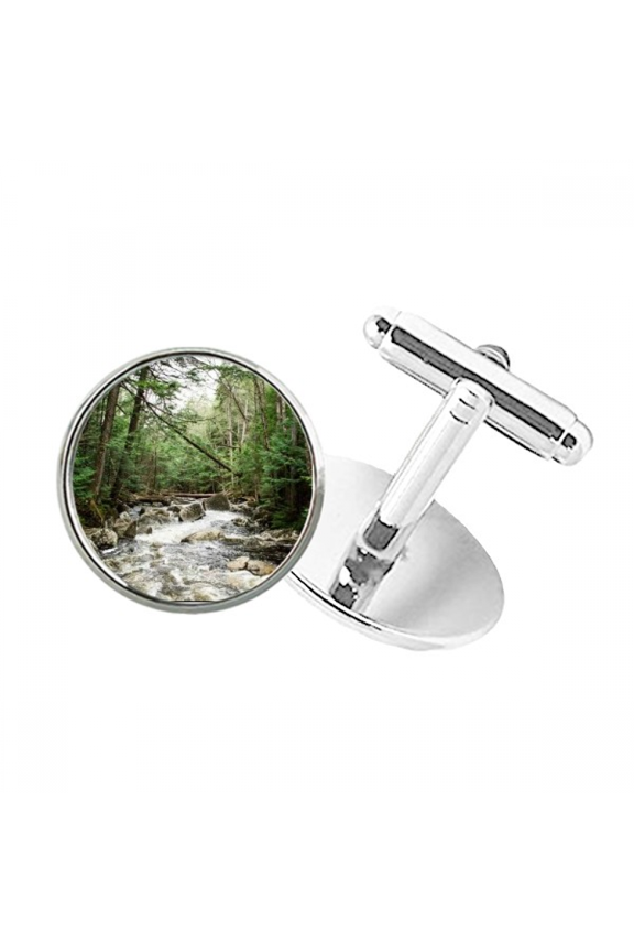 Water Stream Science Nature Scenery Round Button Cuff Clip Stud Cufflinks