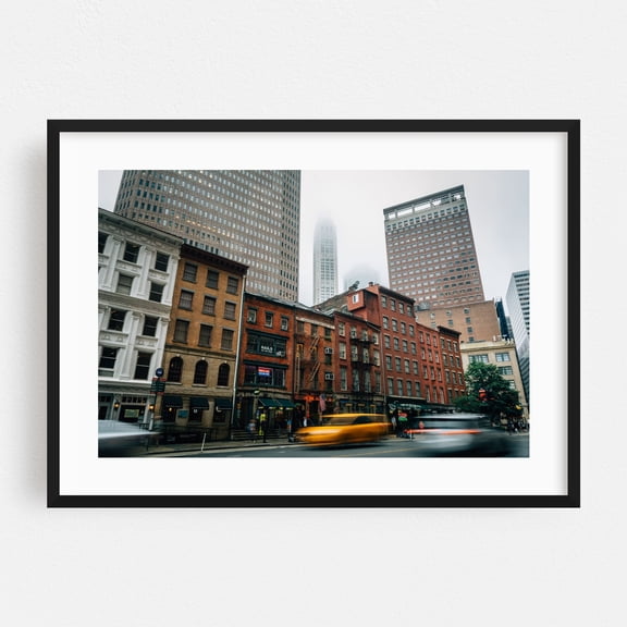Water Street - Manhattan New York Photography City Architecture Street Photography Skyline Travel Poster Vintage Black Framed Wall Art Print 5 x 7 inches
