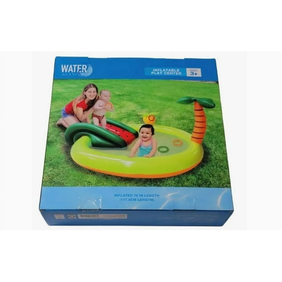 Water Sun & Fun Inflatable Play Center w Slide Watermelon & Palm for Ages 3+.
