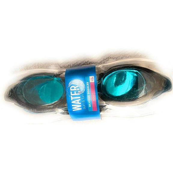 Water Sun and Fun Swim Goggle for Adult with Polycarbonate Blue Lens UV Protect Eye Glasses, Black