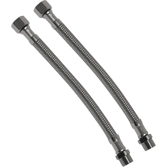 3/8 in Standard Water Supply Extension Hose, Male to Female Compression Fitting, Stainless Steel Braided, 8 in, 2 Pack