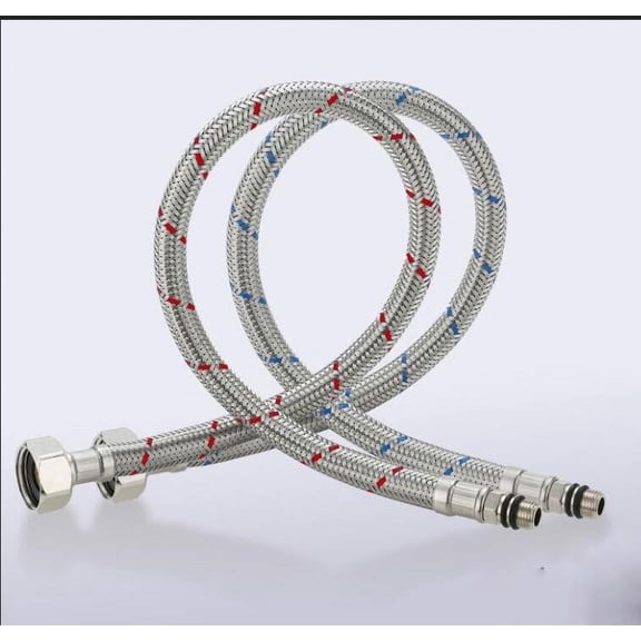 Water Supply Line Faucet Line Hose 2Pcs Stainless Steel Faucet Connector Flexible Water Supply Line Hoses Hot Cold Faucet Head Replacement Faucet Spray Head Replacement Kitchen Hose Nozzle 22223-0lf