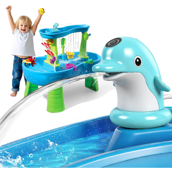 Water Table Pump - Dolphins Cordless Rechargeable Pump for Water Tables Accessories - Battery Powered Water Pump Continuous Flow 3 Hours Non-Stop Fun - Summer Outdoor Water Toys