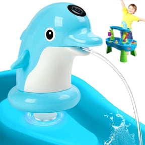 Water Table Pump, Rechargeable Water Pump with No Drill Base, Dolphin Shaped Design, 3H Runtime Continuous Flow, Outdoor Battery Powered Fun Water Play Table Accessories, Blue