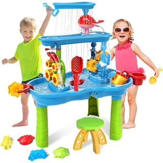 Upgraded Water Table For Toddler 3-5, 3-Tier Kids Sand&Water Activity Sensory Playset With Pump, Umbrella&Water Accessories Rain Showers Splash Pond