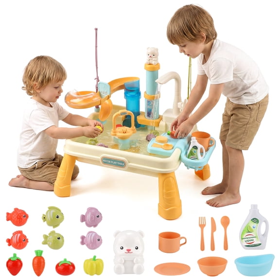 Water Table for Toddlers,4 in 1 Sand and Water Table with Electric Faucet,20PCS Water Table Accessories,Kids Water Table,Outdoor Summer Toys Backyard Activity Sensory Play Table for Ages 1-10 Gift