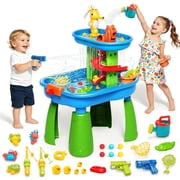 Aliex Sand & Water Table with Water Pump, 28 Piece Sensory Play Set with Fishing, Waterfall, Outdoor Summer Toy for Toddlers 3+