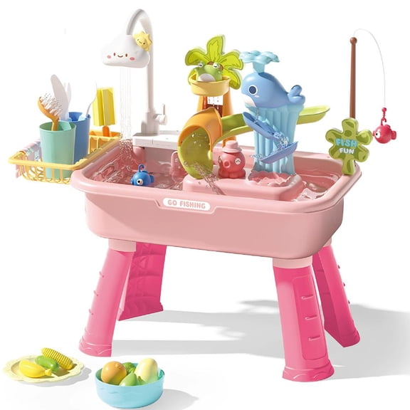 Water Tables for Kids, Upgraded WaterTable with Running Waters, Kids Electric Fishing Pond Water Table, 180 Rotating Faucet, Detachable Table Legs, Promote Hand-Eye Coordination & Creativity