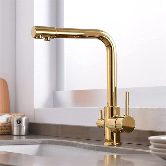 -Water Taps,Faucets,Gold Decorry Newly Osmosis Water Filter Sink Taps Mixer Swivel Water Purification 3 in 1 Kitchen Faucets,Hot and Cold Water Switch Pure Faucets/Gold