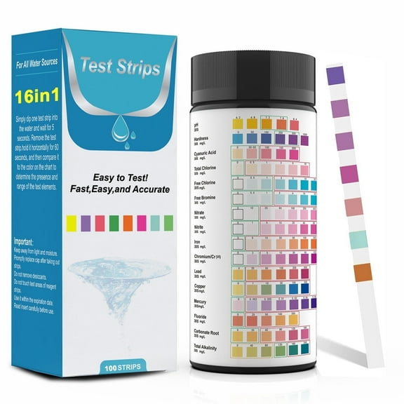 Water Test Strips, 16 in 1 Water Testing Kits for Drinking Water 100 PCS Rapid Test Strips Detect Hardness, Lead,Chlorine,pH, Nitrate,Iron and More Home Water Test Kit for Well, Tap, and Pool Water