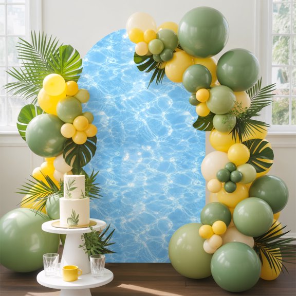 Water Texture Arch Backdrop Cover, 4FT, Summer Coastal Blue Sparkling Sun Rippled Waves Spandex Arch Covers Double-Sided Backdrop for Wedding Birthday Party Photo Background Decoration