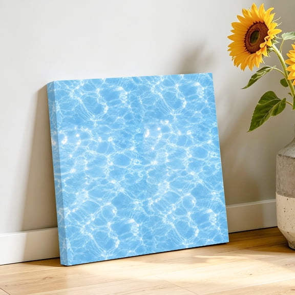 Water Texture Canvas Wall Art, Summer Coastal Blue Sparkling Sun Rippled Waves Pictures Wall Decor Wooden Framed Artwork Art Prints for Living Room Hallway Bedroom Office 12"x12"