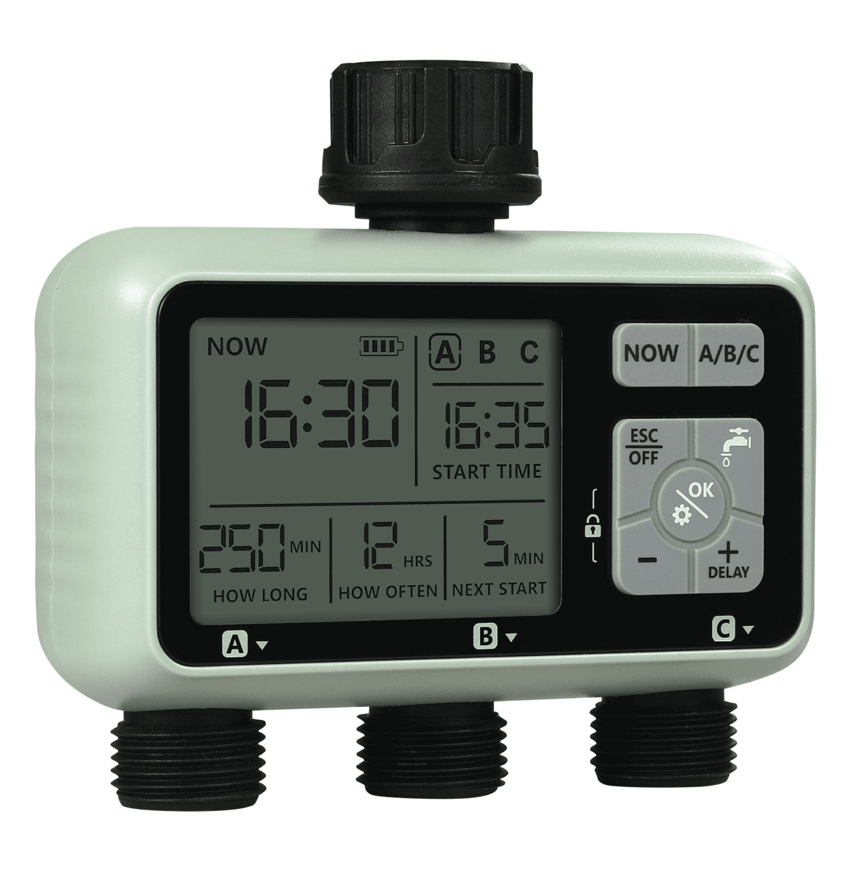 Water Timer 3 Zone, Sprinkler Timer with 3 Outlets, LCD Display, Rain ...