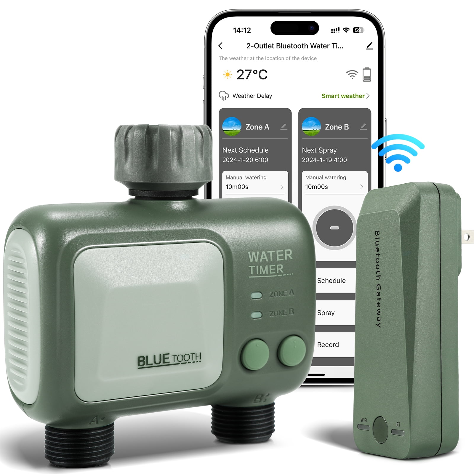 Water Timer, Bluetooth and WiFi connectivity 2 Zone Hose Timer