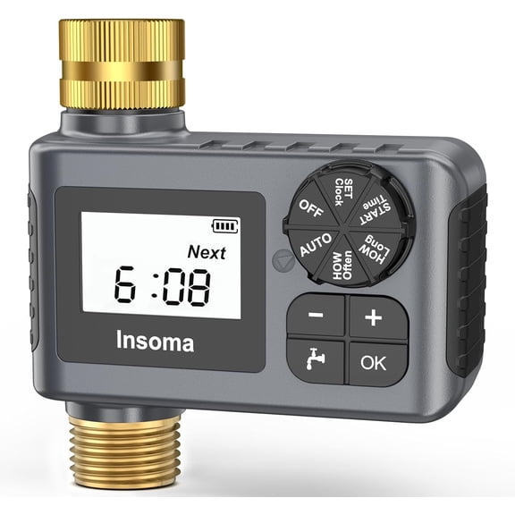 Water Timer with Brass Inlet & Outlet for Outdoor Garden Hose, Hose Timer with Rain Delay/Manual Mode, Automatic Drip Irrigation Controller System for Lawn Yard Garden Watering