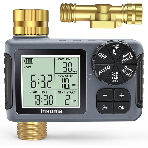 Water Timer for Garden Hose with 100% Metal Pipe, Programmable Sprinkler Controller for Garden Faucet with Auto/Manual/Rain Delay Mode, Irrigation Timers for Lawn, Yard, Outdoor Plants