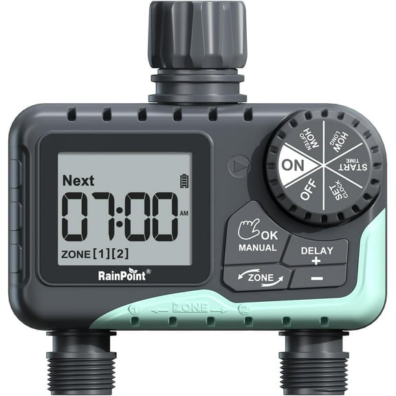 Nordic Hygge Water Timer for Garden Hose - 2 Zone Sprinkler Timer with Rain Delay/Manual Watering/Automatic Irrigation for Yard Lawn