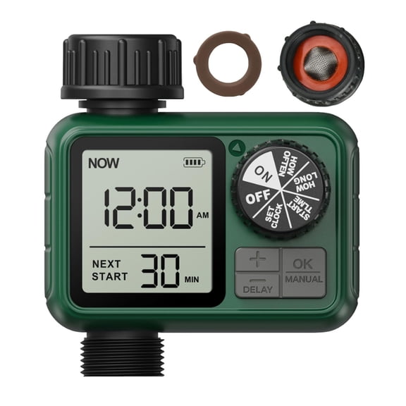 Water Timer with 1 Outlet for Garden and Lawn– Programmable Irrigation Systems with Rain Delay, Manual/Automatic Modes, Low Battery Warning