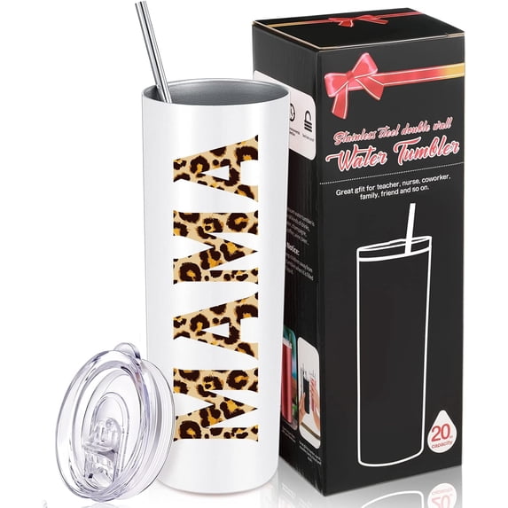 Water Tumbler for Mama, Mother''s Day Gifts for Mom from Daughter Son, Funny Birthday Presents for Women, Wife, Mother in Law, 20 oz Insulated Leopard Tumbler Cup with Lid Straw Brush