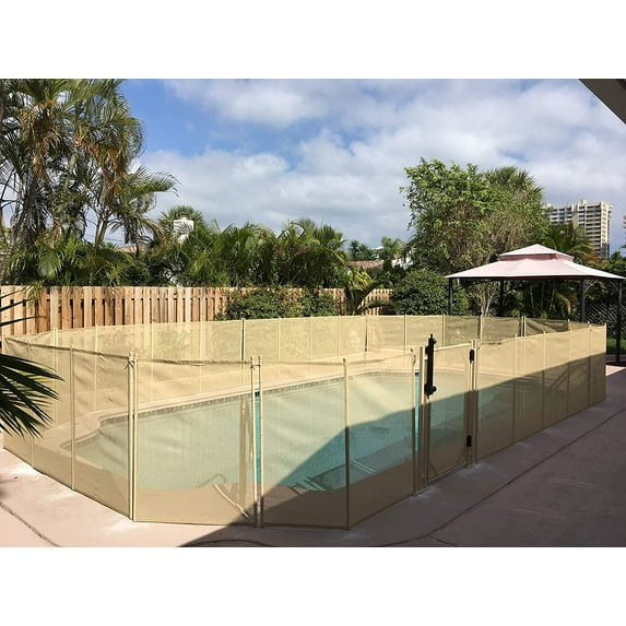 Water Warden 4' x 12' Inground Pool Safety Fence, Removable Child Safety Fencing, Beige