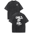 thumbnail image 1 of Womens Wash T shirt，Child of god Graphic Tees, Text printing，Interesting and casual Tops，Crew neck，Classic，cotton，black，S-2XL，Plus size, 1 of 5