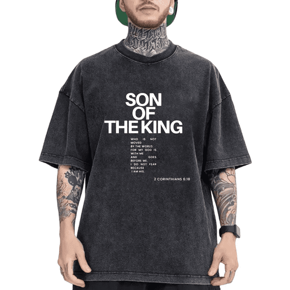 Cotton Water Washed Son Of The King Graphic Tee Short Sleeve Round Neck Fashion and Comfort T-Shirt Black S-2XL Plus Size