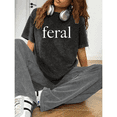 thumbnail image 1 of Water Washed "feral" lette-shaped Tee T-shirt top cotton Commuting breathable Black S-2XL Plus Size, 1 of 5