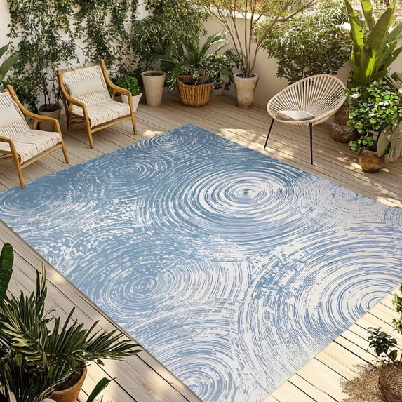 Water Wave Blue Outdoor Rug for Patio/Deck/Porch, Non-Slip Large Area Rug 5 x 8 Ft, Abstract Art Minimalist Indoor Outdoor Rugs Washable Area Rugs, Reversible Camping Rug Carpet Runner