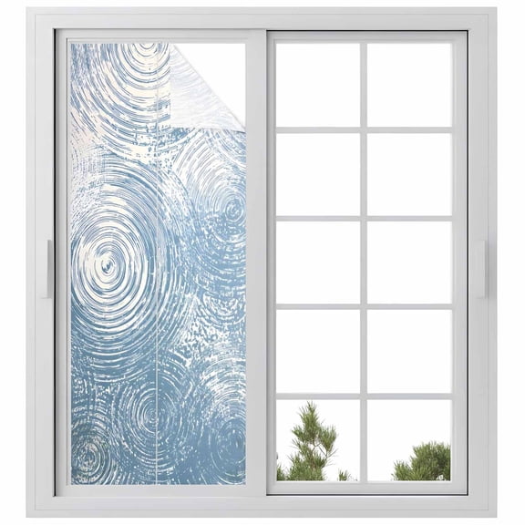 Water Wave Blue Window Privacy Film, Abstract Art Minimalist Static Cling UV Sun Blocking Heat Control Window Tint Day and Night, Non-Adhesive Reusable One Way Windows Privacy Cover 23.6''x59''
