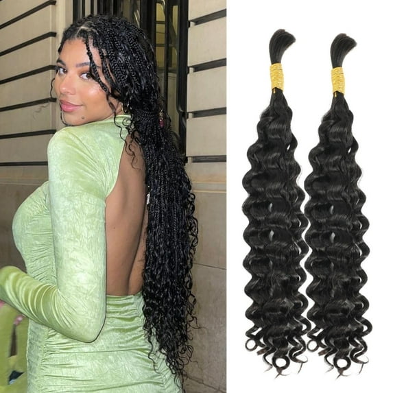 Water Wave Bulk Human Hair for Boho Braids Thick Bulk Braiding Hair 18 Inch 100g (50g*2pc) Virgin Human Braiding Hair No Weft Micro Braiding Human Hair Wet and Wavy(Water Bulk, Natural Black) C80