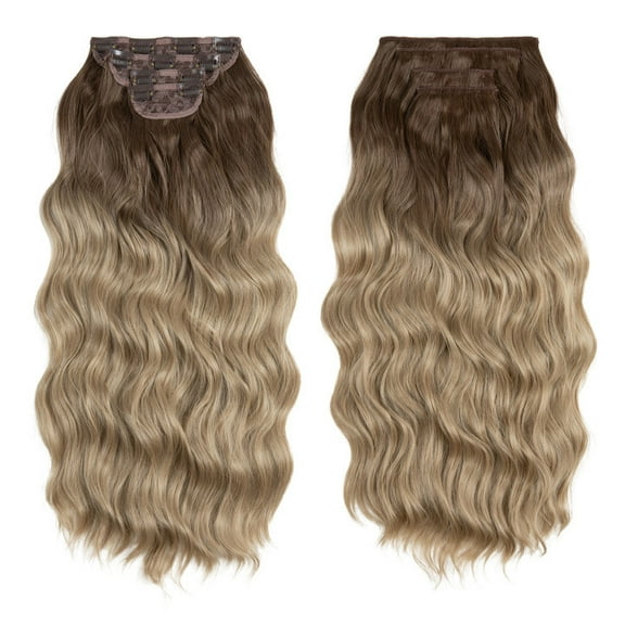 Water Wave Clip-in Hair Extensions, 14.4-inch Human Hair Blend Set