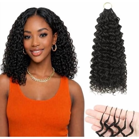Water Wave  Crochet Hair 12inch 50strands  Black,Pure Protein Fiber Close To Human Hair,Miracle Knots Pre-Separated Invisible Curly Hair Extensions( 12inch,1B# )