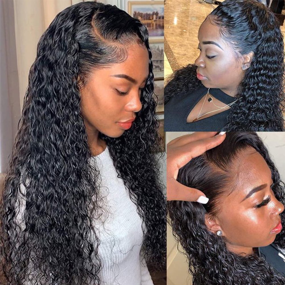 Water Wave Lace Front Wigs Human Hair 13X4 Lace Frontal Wig Pre Plucked With Baby Hair 180% Density Brazilian Virgin Human Hair Curly Wigs for Black Women Wet and Wavy Human Hair Wigs（20 Inch）