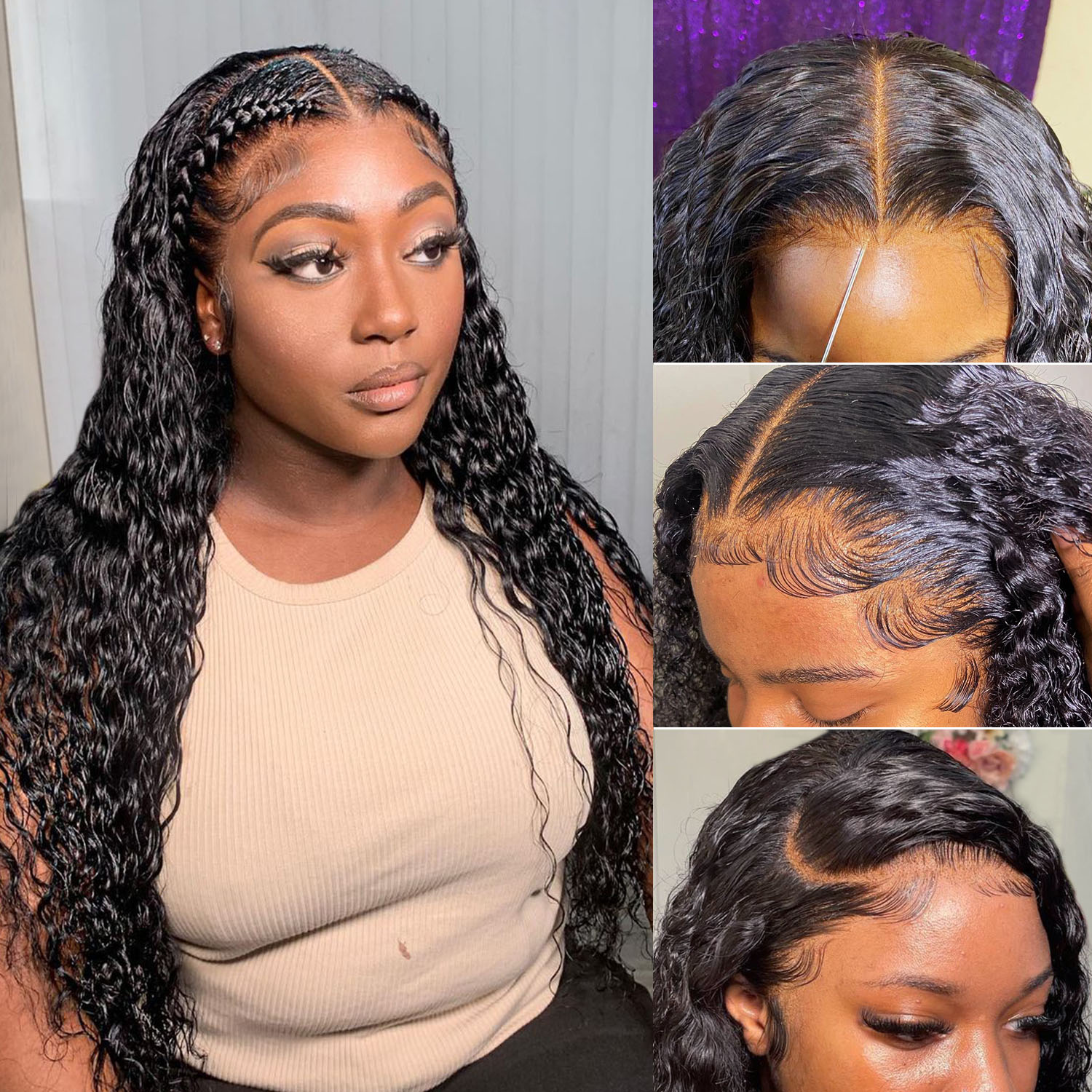 Water Wave Lace Front Wigs Human Hair Wigs for Black Women 13x4 HD Lace Frontal Wigs Human Hair 150% Density Pre Plucked with Baby Hair 20 Inch Curly Human Hair Wigs