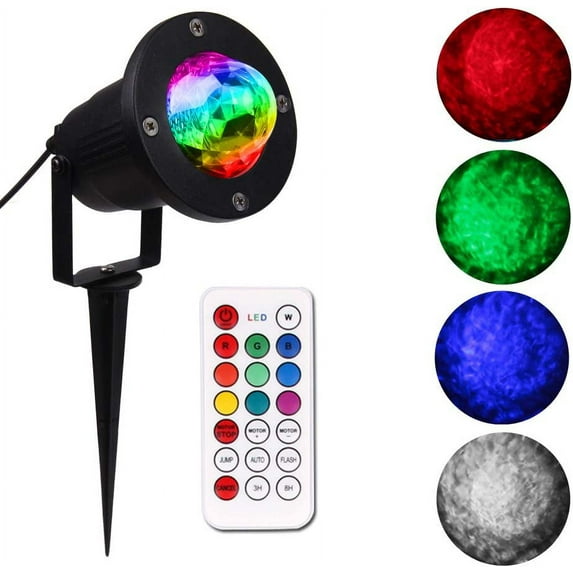 Water Wave Lights Projector Outdoor Waterproof LED Ripple Garden Lights RGBW 10 Colors Water Effect or Flame Fire Effect with Remote for Patio Christmas Halloween Wedding Swimming Pool Display