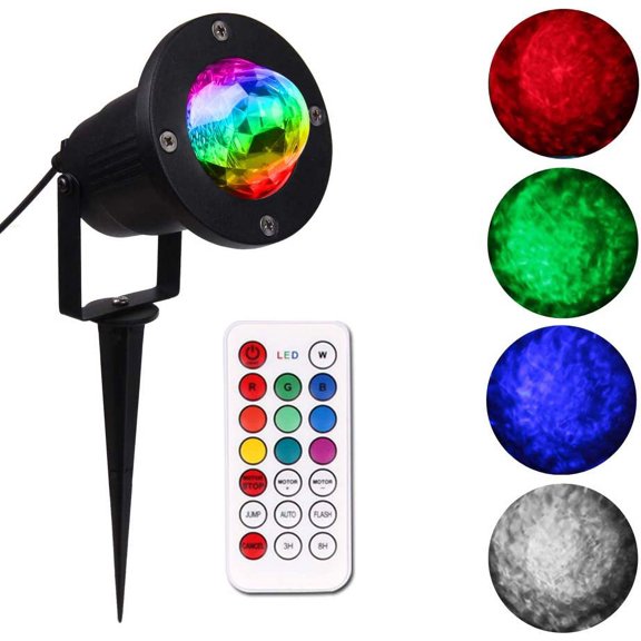Water Wave Lights Projector Outdoor Waterproof LED Ripple Garden Lights RGBW 10 Colors Water Effect or Flame Fire Effect with Remote for Patio Christmas Halloween Wedding Swimming Pool Display