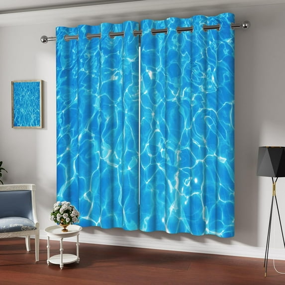 Water Wave Window Curtains Summer Blue Water Swimming Pool Wave Patterned Blackout Curtains For Bedroom, Living Room 52"W x 84"L (Pack of 2)