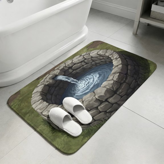 Water Well Bathroom Rugs Non Slip Washable Bath Mat Absorbent Low Pile Front Door Mat Stone Basin Spring Farmhouse Stone Craft Indoor Doormat for Kitchen Entryway Shower Decor Accessories 15.7"x23.6"