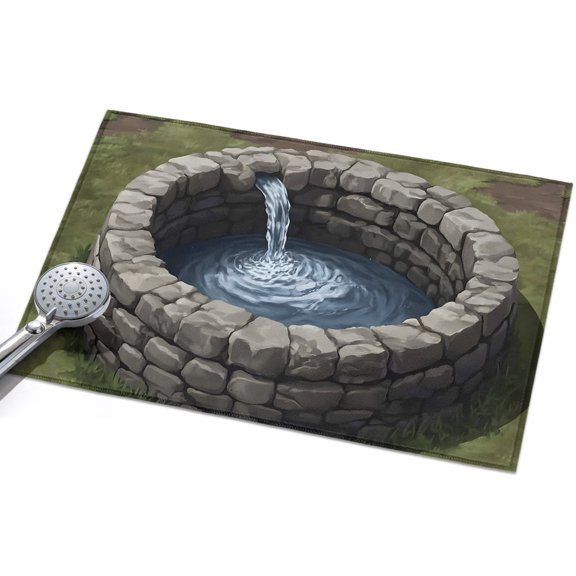 Water Well Entryway Rug 2x3ft Washable Non Slip Bathroom Rug Indoor Floor Front Door Mat Stone Basin Spring Farmhouse Stone Craft Rectangle Area Rugs Carpet for Kitchen Office Dining Room Home