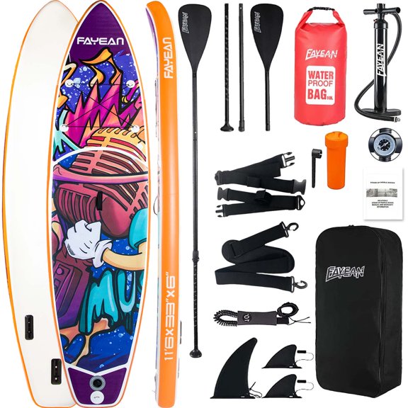 Water Wide Inflatable Stand Up Paddle Board 11'6"*33"*6",Versatile Yoga Standing Boat Adult&Youth,450lbs Capicity,Shoulder Strap,10L Waterproof Bag,Coil Leash,Backpack,Non-slip Beginner Purple