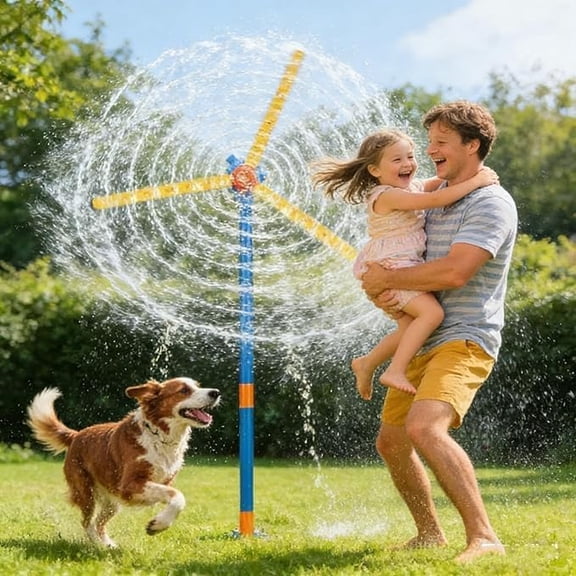 Water Windmill Sprinkler, Upgraded Double Sided 3 Blade, 360° Spinning Splash Toy for Kids, Outdoor Summer Water Play, 55.1 Inch