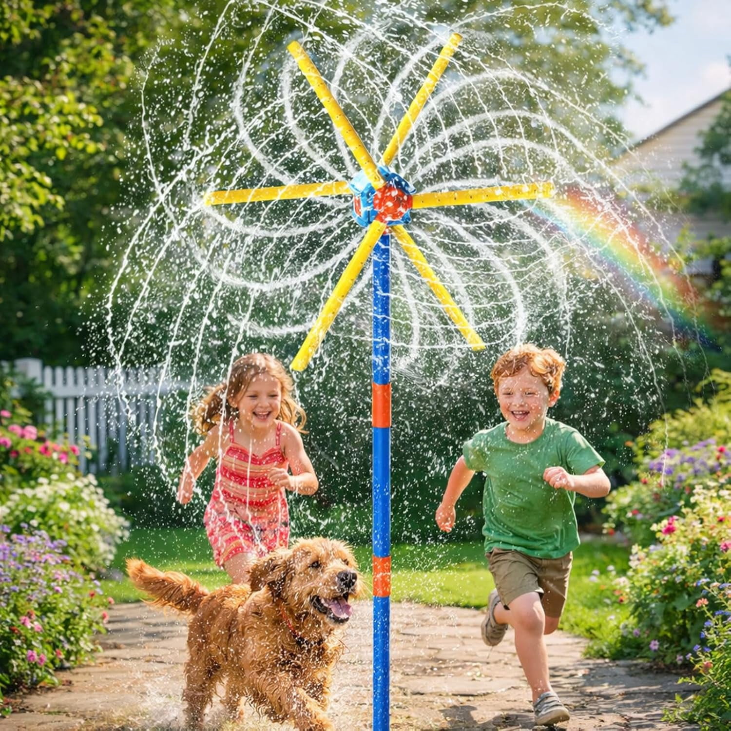 Water Windmill Toy, 55" Sprinkler for Kids with 54 Spray Nozzles, 360° Spinning Splash Outdoor Yard Toy, Double-Sided 6-Blade Design, Garden Watering & Summer Fun