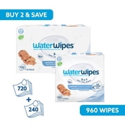WaterWipes Sensitive Baby Wipes Virtual Bundle, 99.9% Water, Unscented & Hypoallergenic, 960 Wipes