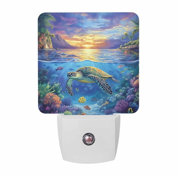 Water World Plug-in LED Night Lights Turtles Corals Tropical Fish Auto Dusk-to-Dawn Sensor for Bedroom, Bathroom, Kitchen, Nursery, Hallway, Stairs, Wall Home Decor